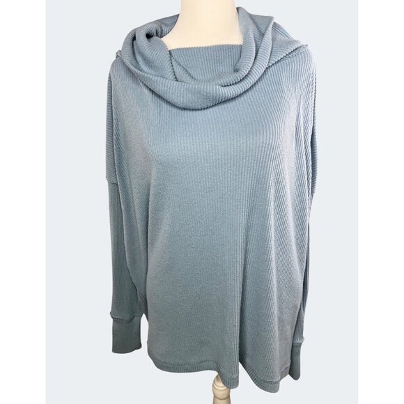 Free People Juicy Ribbed Dusty Blue Cowl Neck Sweater Loose Fit Small - Picture 2 of 14